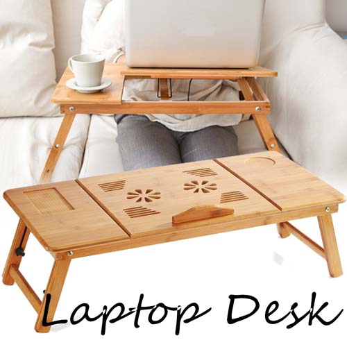 Adjustable Folding Laptop Computer Desk Portable Bamboo Rack Dormitory Bed Notebook PC Table Holder Book Reading Tray Stand